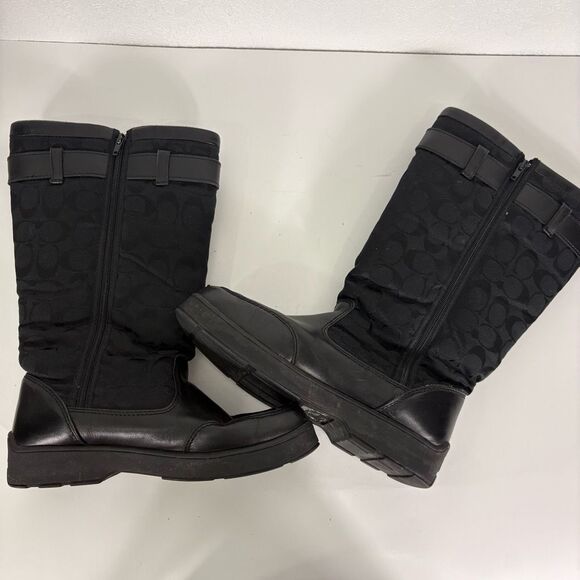 Coach Black Leather Monogram Kayla Signature Logo Tall Winter Boots Size 9.5 - Picture 14 of 14